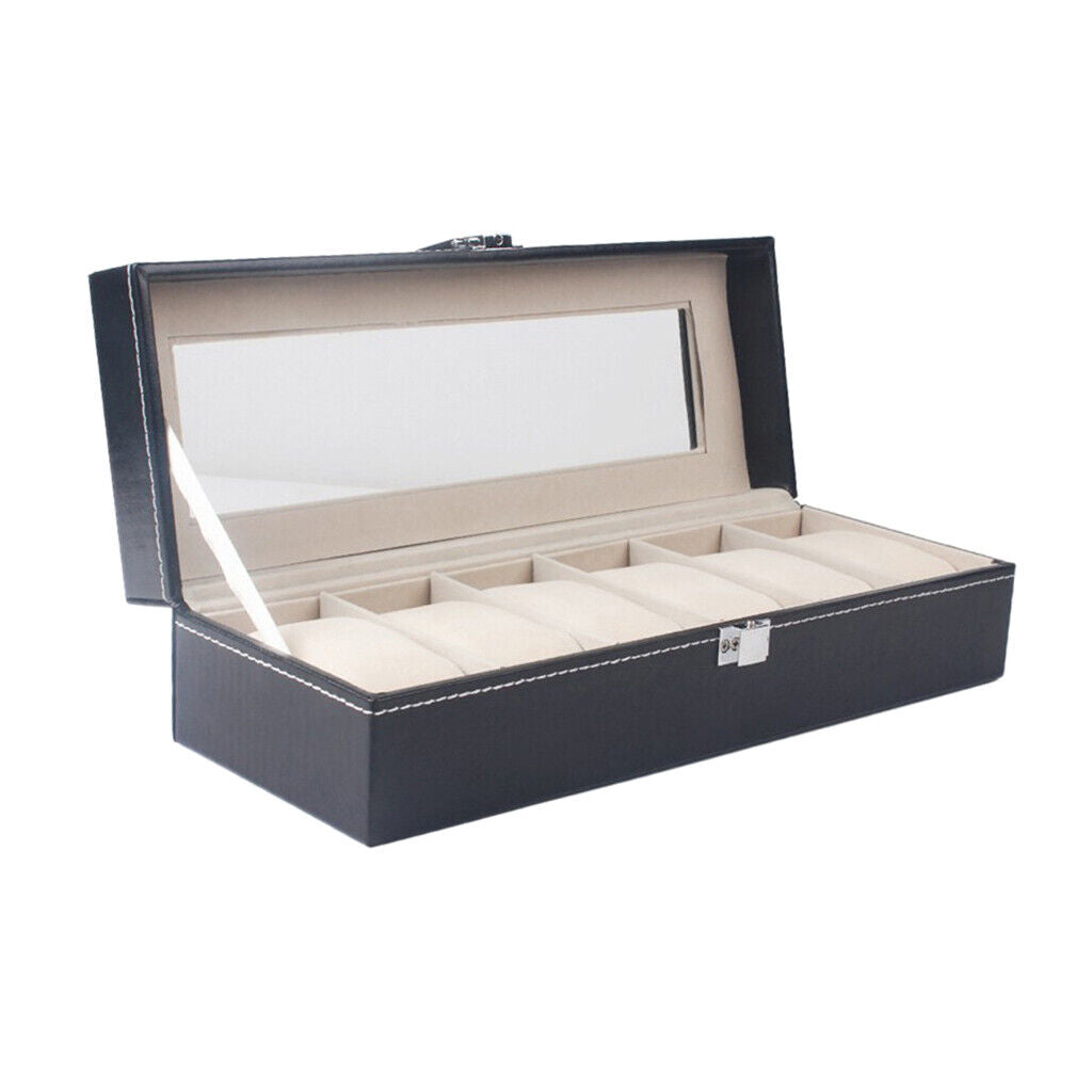 Luxury 6 Compartment Pu Leather Watches Box Jewelry Display Watch Showcase