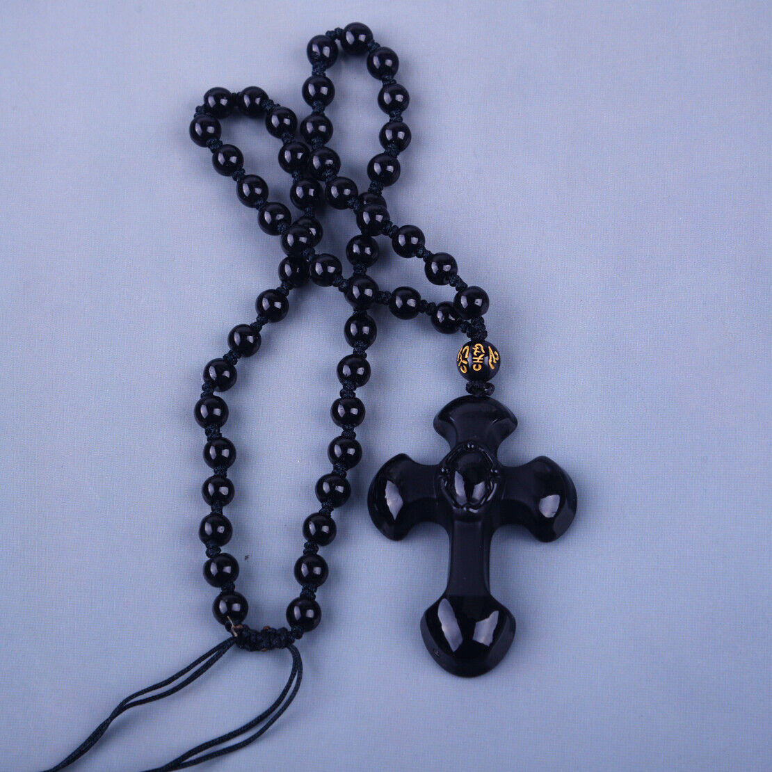 Natural Black Obsidian Carved Cross Lucky Pendants Beads Necklace Charm Li
