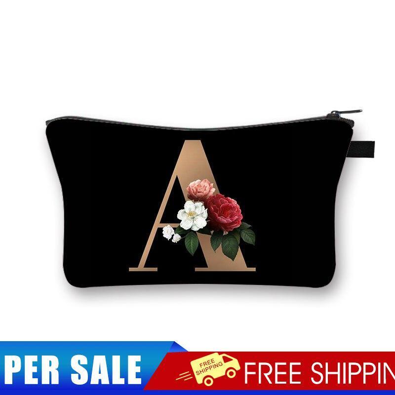 Alphabet flowers Printed Hand Hold Travel Storage Cosmetic Bag Toiletry Bag