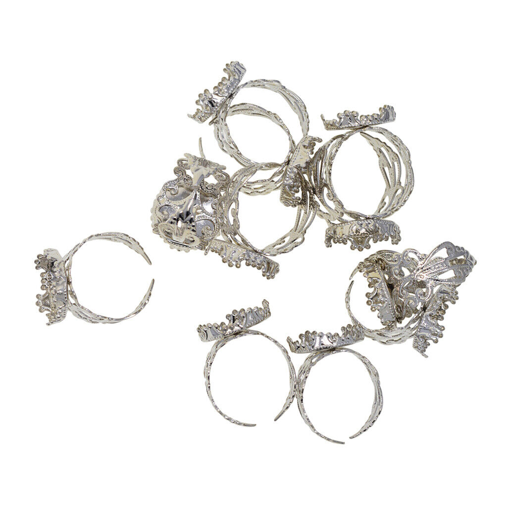 10 Pieces 15mm  Crown Bezel  Adjustable Filigree Ring