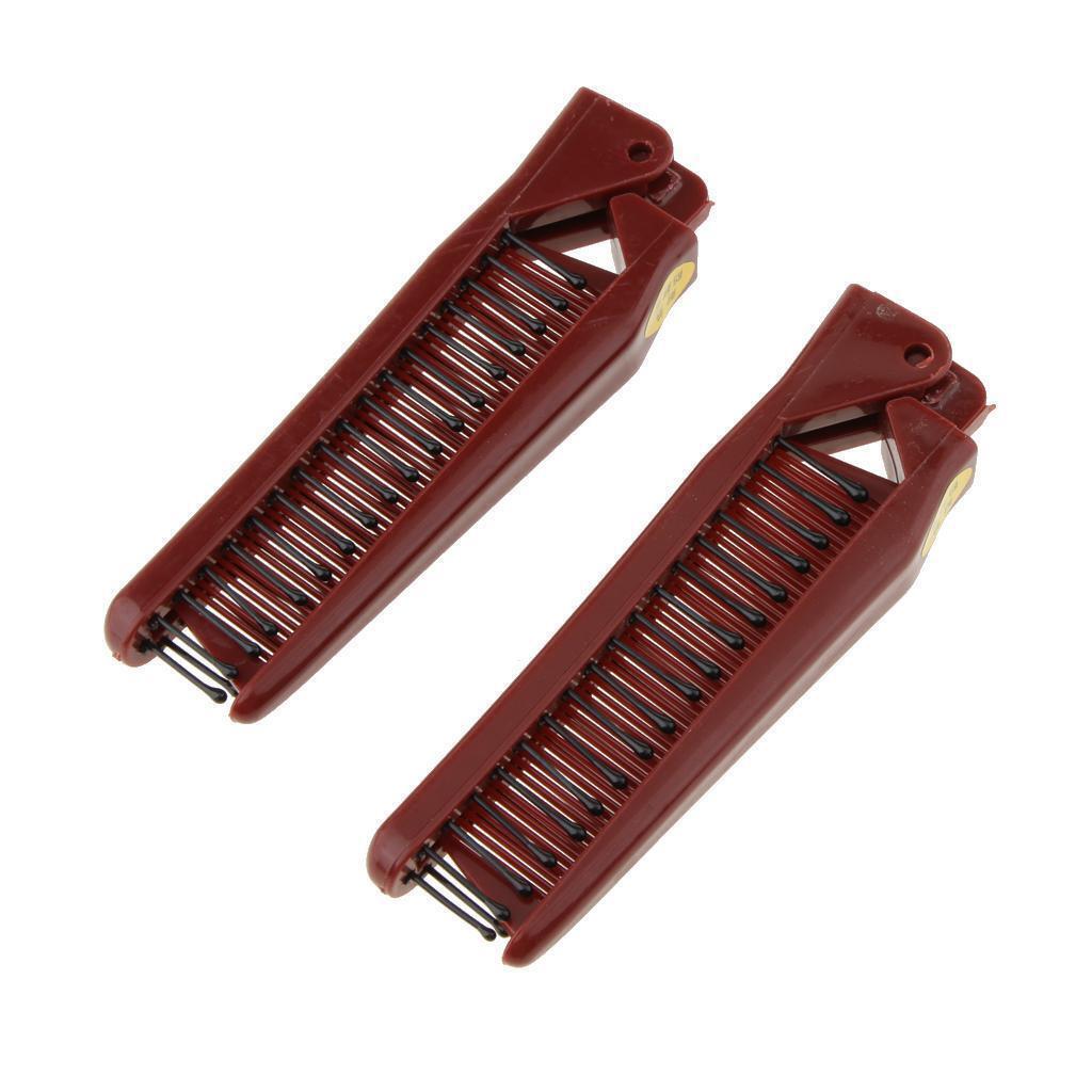 2Pcs Double Sided  Brush Pocket Folding Travel Comb Anti-static Wine Red