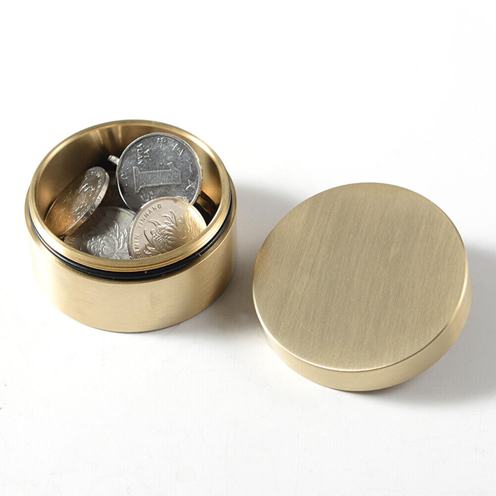 Brass Seal Cabin Medicine Drug Metal Jewelry Storage Cases Pill Holder (M)