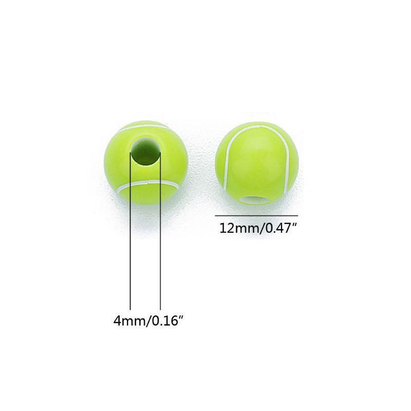100x Lucky Tennis Ball Round Beads Charm 12mm Sport Spacer Bead for DIY Keychain