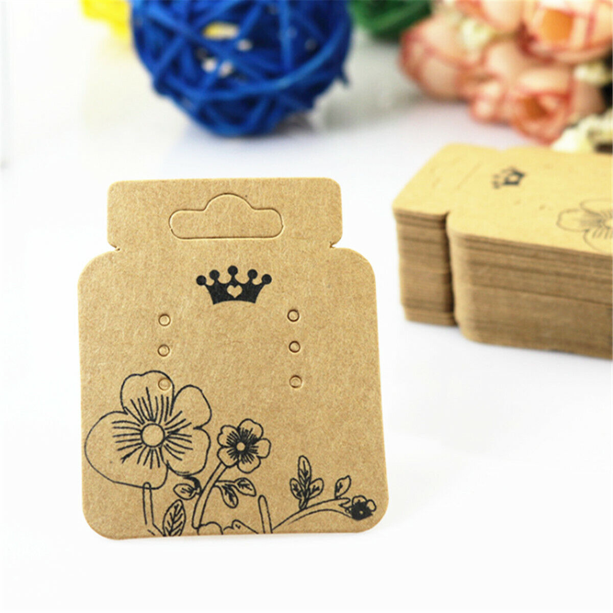 100PCS Kraft Paper Jewelry Earring Hanging Display Holder Hang Cards Price Tag