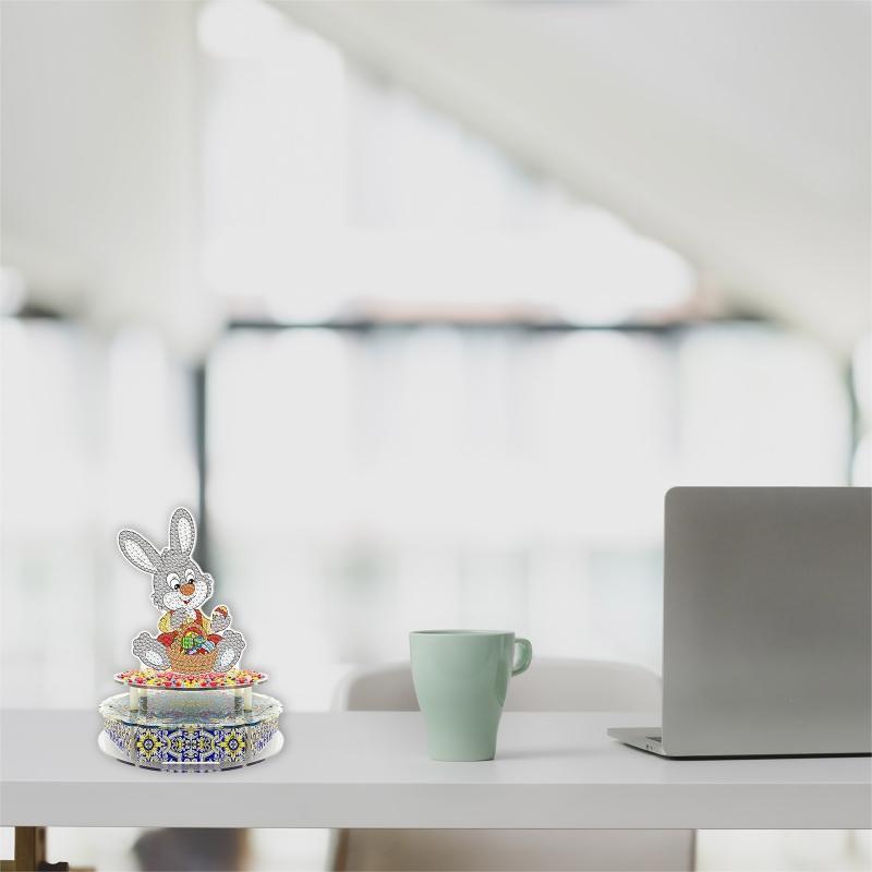 Easter Bunny with Basket Eggs DIY Diamond Painting Music Box with LED Light Gift