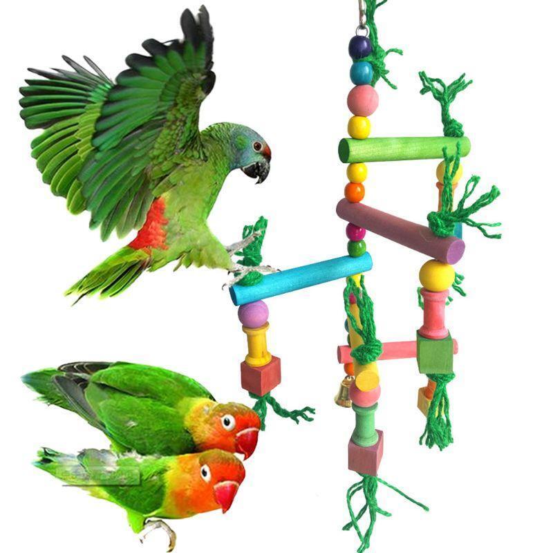 Bird Parrot Game Wooden Frame Climbing Hanging Ladder Swing Pet Grinding Perch