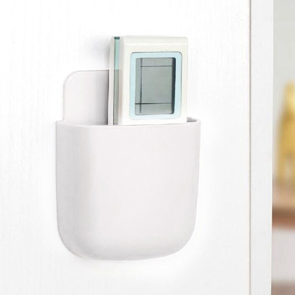 Wall Storage Box Phone Plug Holder Rack Desktop Organizer Stand (White)