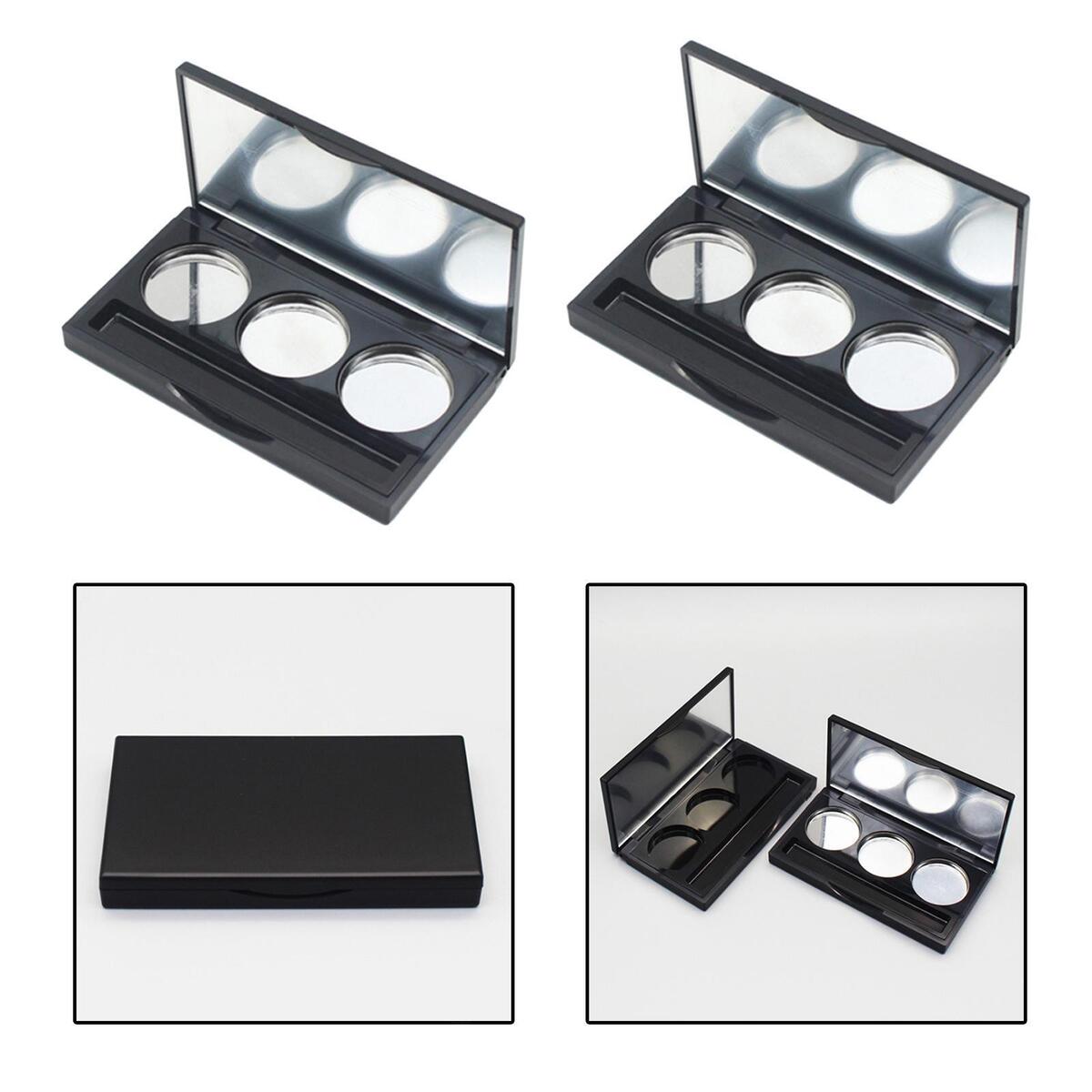 2x 3 Grids Empty Eyeshadow Box Round Aluminum Palette Pans Case Women Girls