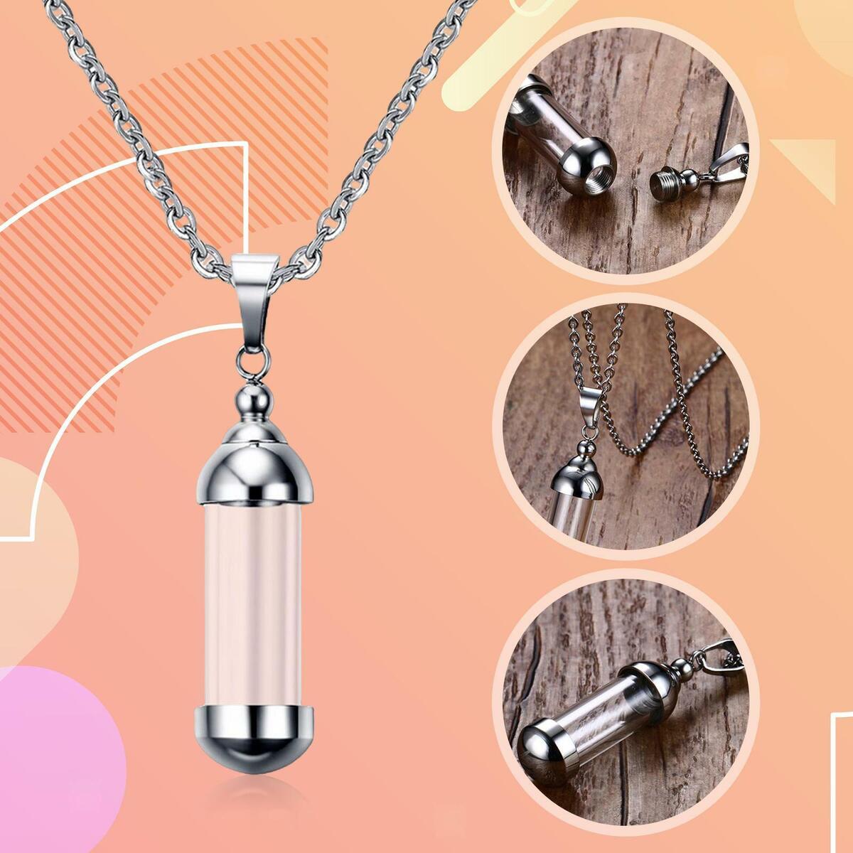 2x  Vial Necklace for Ashes, Openable  Memorial Cremation Urn Necklace