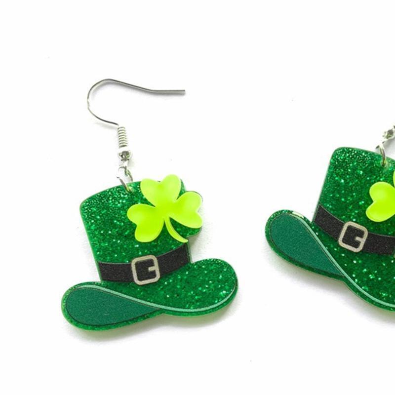 Clover Acrylic Dangle Drop Earrings Hat Charm for Women Girls Holiday Jewelry