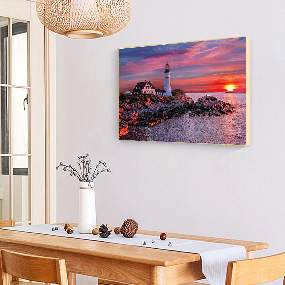 Seaside Lighthouse Frameless Oil Paint by Numbers Kit Handpainted Picture