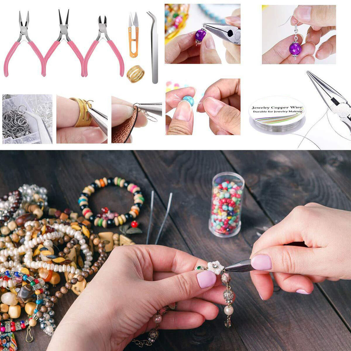 1171pcs   Making Supplies Kits Jewelry Pliers with Storage Organizer