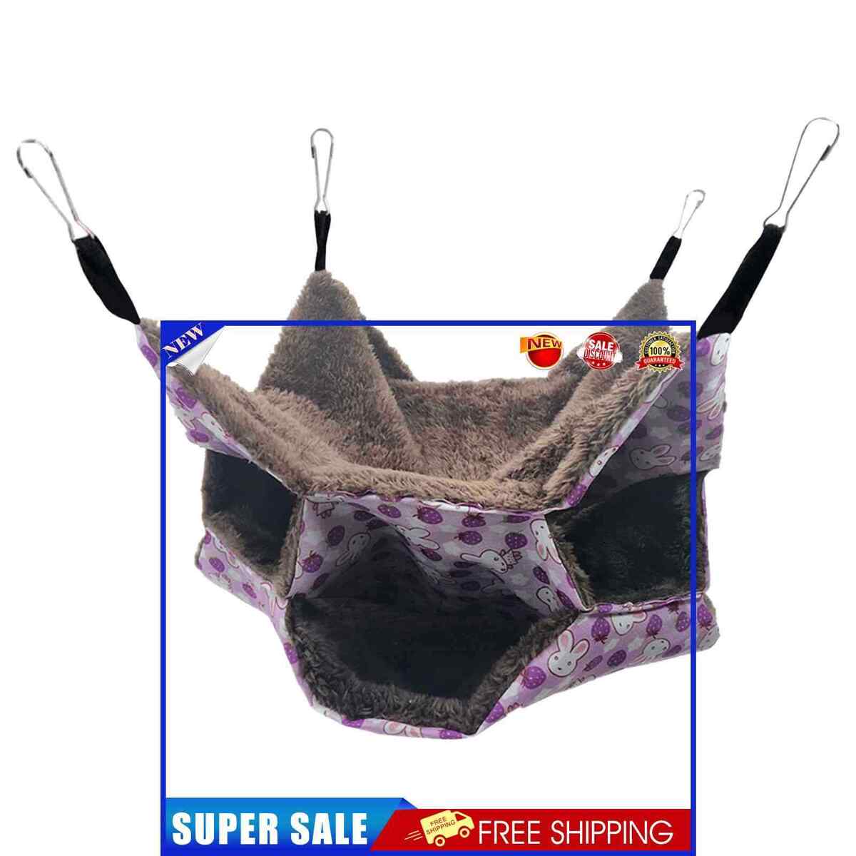 Small Animal Hammocks Warm Plush Hanging Pet 3 Layers Hideout (Purple)