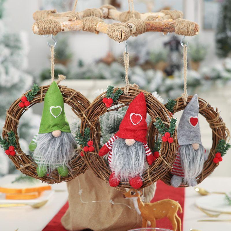 3 Pcs Handmade Swedish Tomte Santa Gnome Plush on Rattan Wreath- Scandinavian No