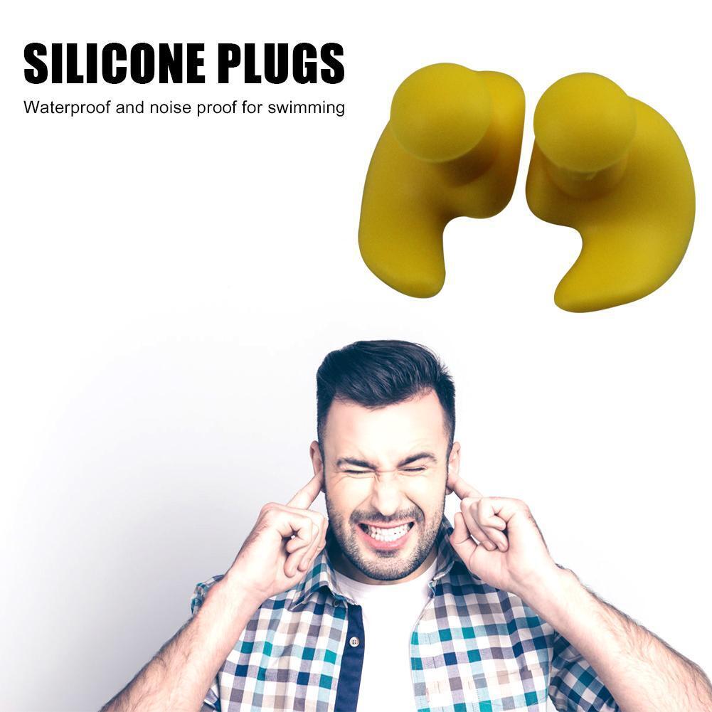 1 Pair Waterproof Earplugs Silicone Ear Plugs Swimming Accessories (Yellow)