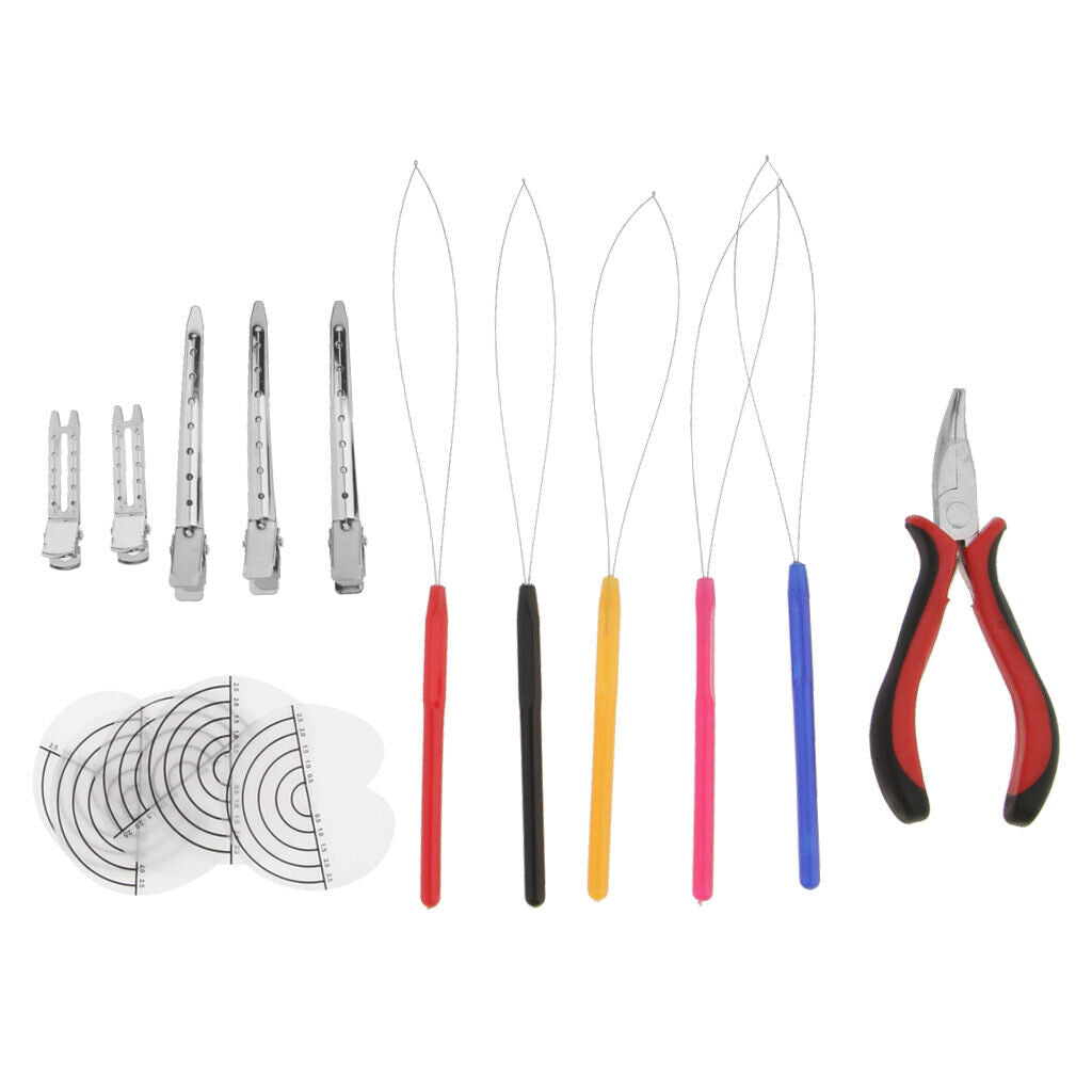 Hair Extension Feather Pliers Pulling Tool Hook Clip with Heat Shield Kit