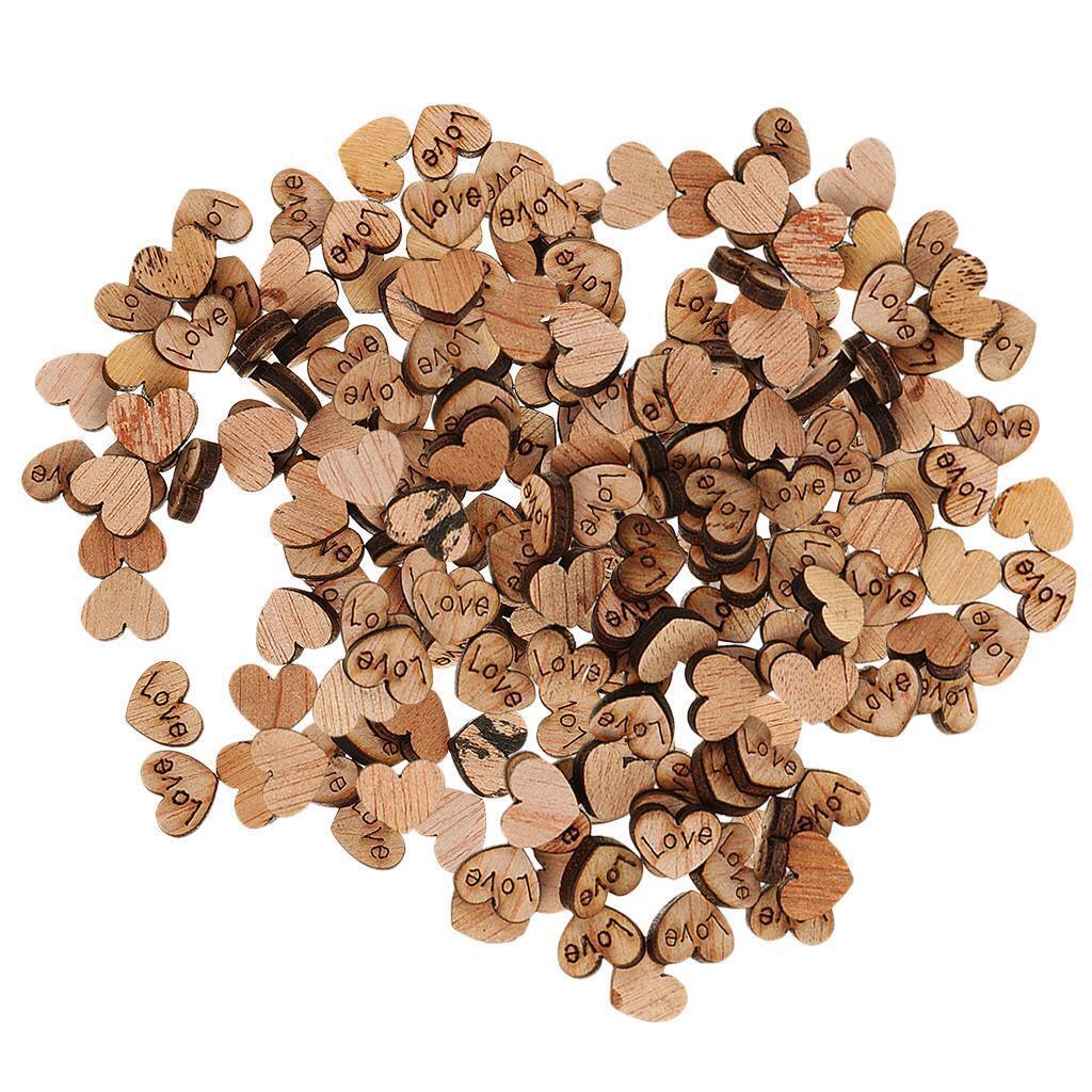 200pcs Rustic Wooden Love Heart Wedding Craft Scrapbooking Embellishments