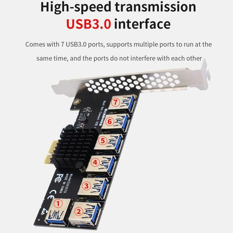 Add On PCI-Express Riser Card PCI-E 1X to 7 External 16X USB3.0 PCI-e Adapter