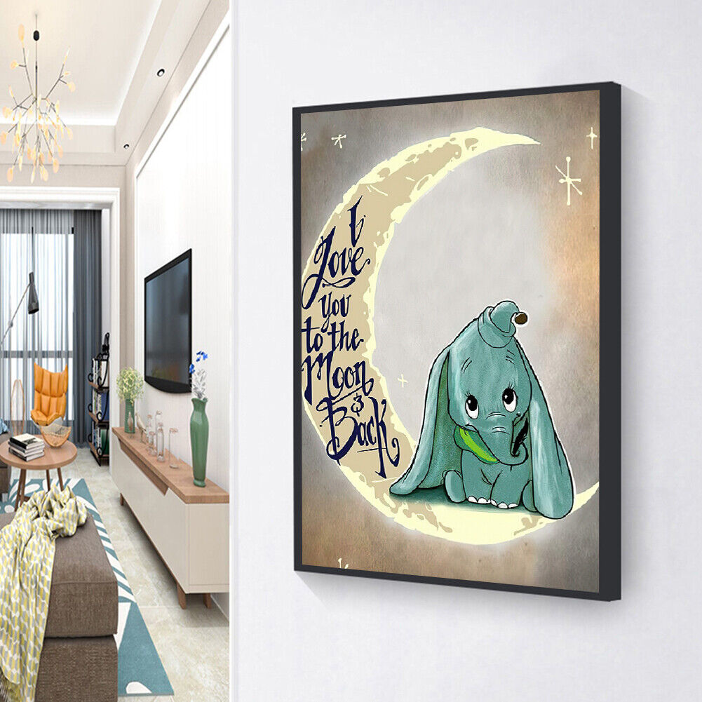 Baby Elephant on the Moon 5D DIY Full Square Drill Diamond Painting Mosaic
