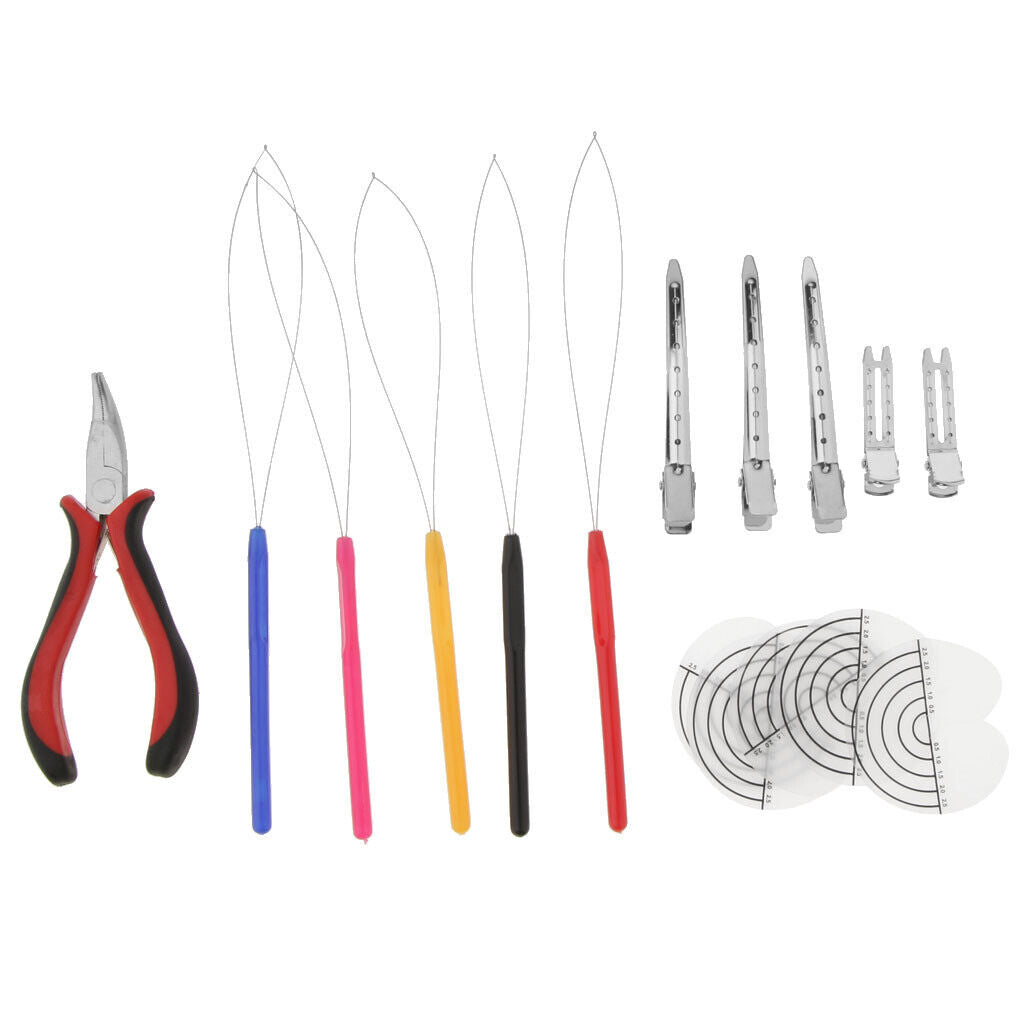 Hair Extension Feather Pliers Pulling Tool Hook Clip with Heat Shield Kit