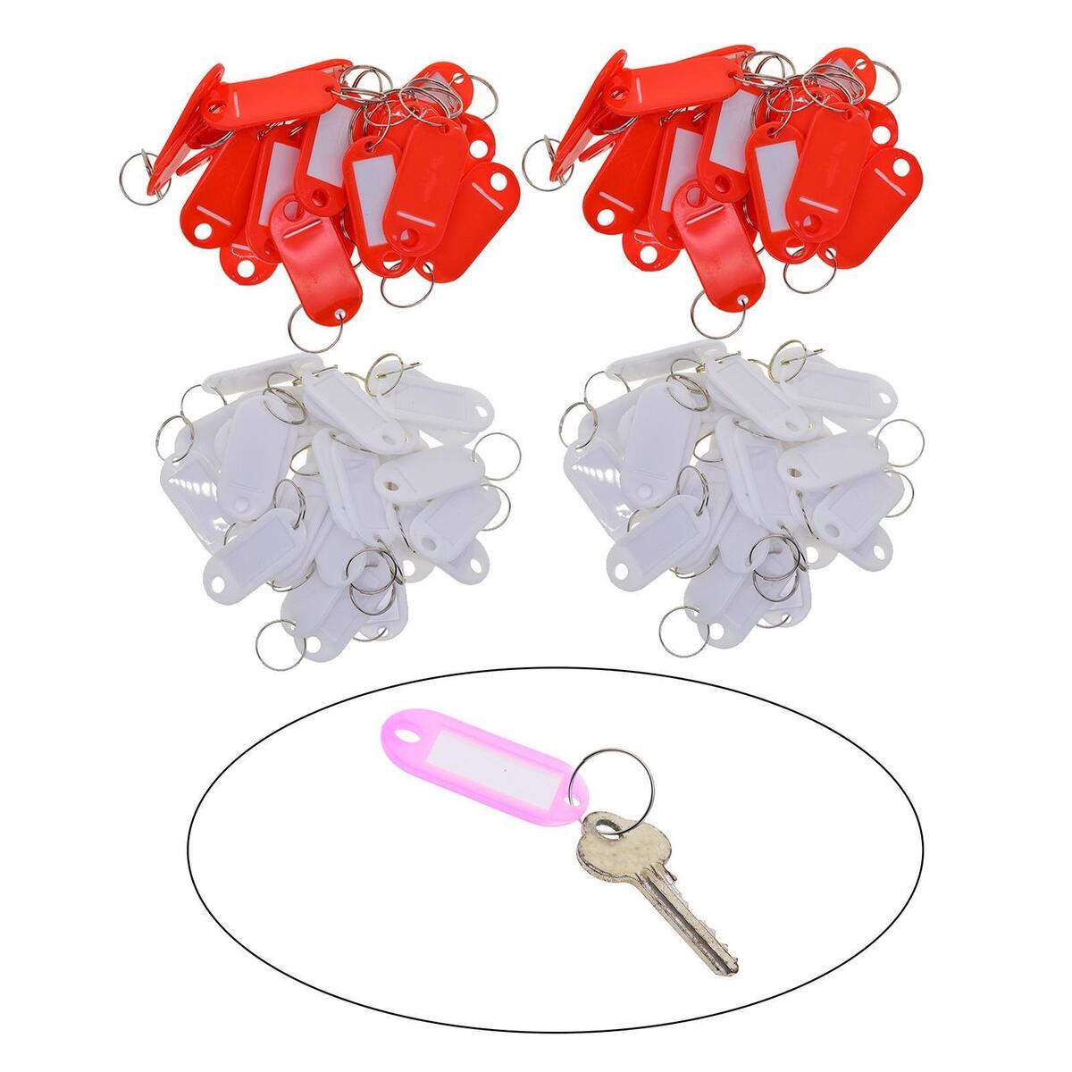 200x Key Tags Metal Rings Id Name Label Car Tags Split Rings Red White