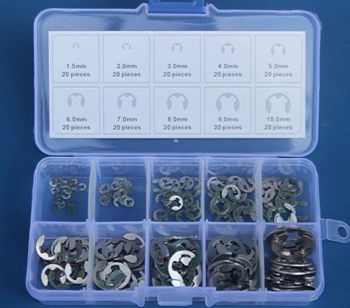 200Pcs E-Clip Assortment Kit 1.5 2 3 4 5 6 7 8 9 10 mm 304 Stainles Steel