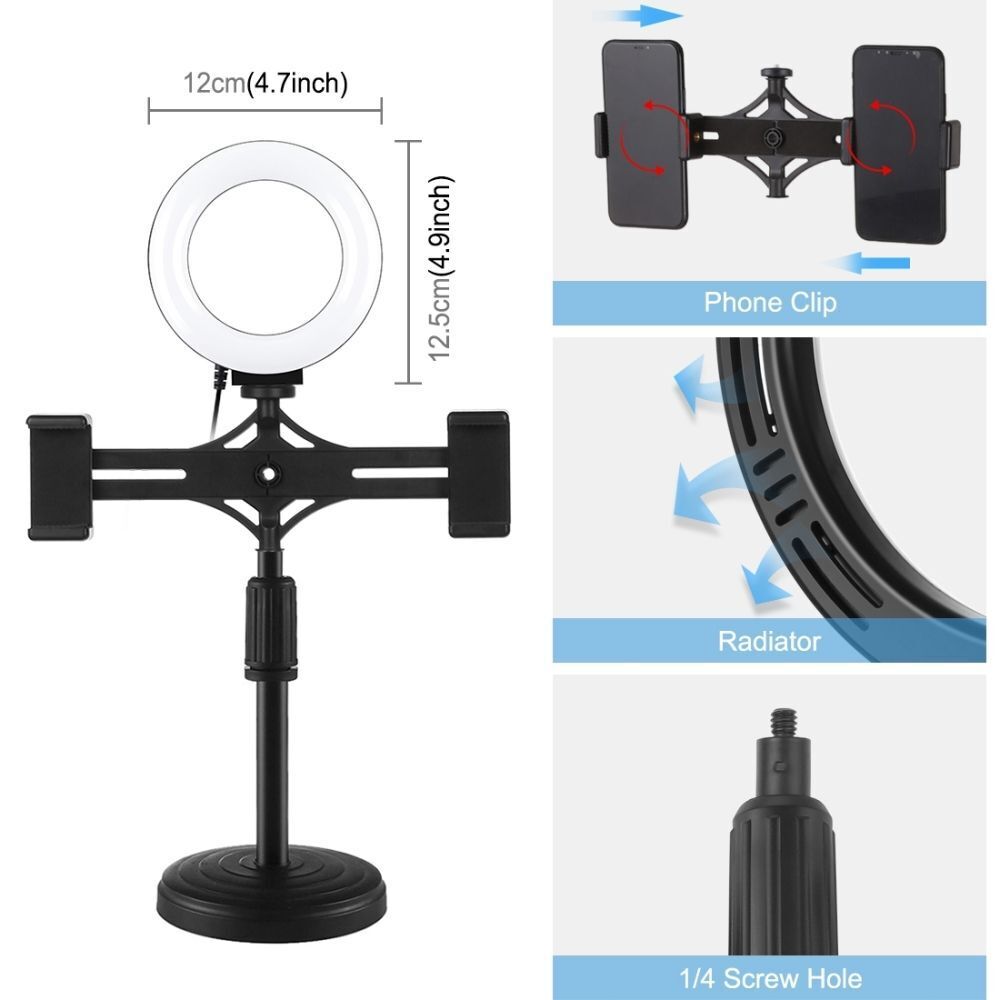 Light Kit 3 Color Temperature 4.7 inch Selfie Ring Light Dual Phone Brackets