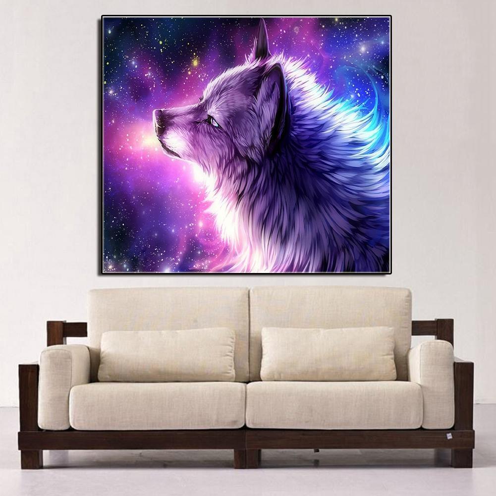 Purple Wolf 5D Diamond DIY Painting Kit Home Decor Craft 35 X 30cm
