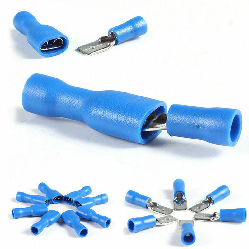 100pcs Male Female Spade Connectors Insulated Wire Cable Crimp Terminals Blue