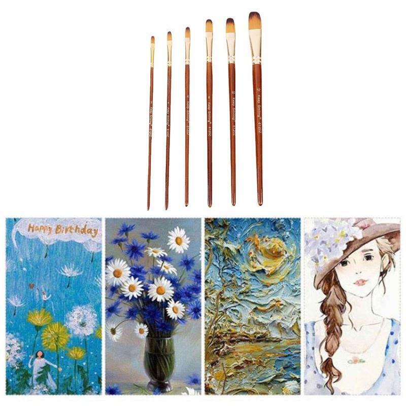 6 Pcs Nylon Hair Painting Brush Set Professional Painting Paintbrushes Kits