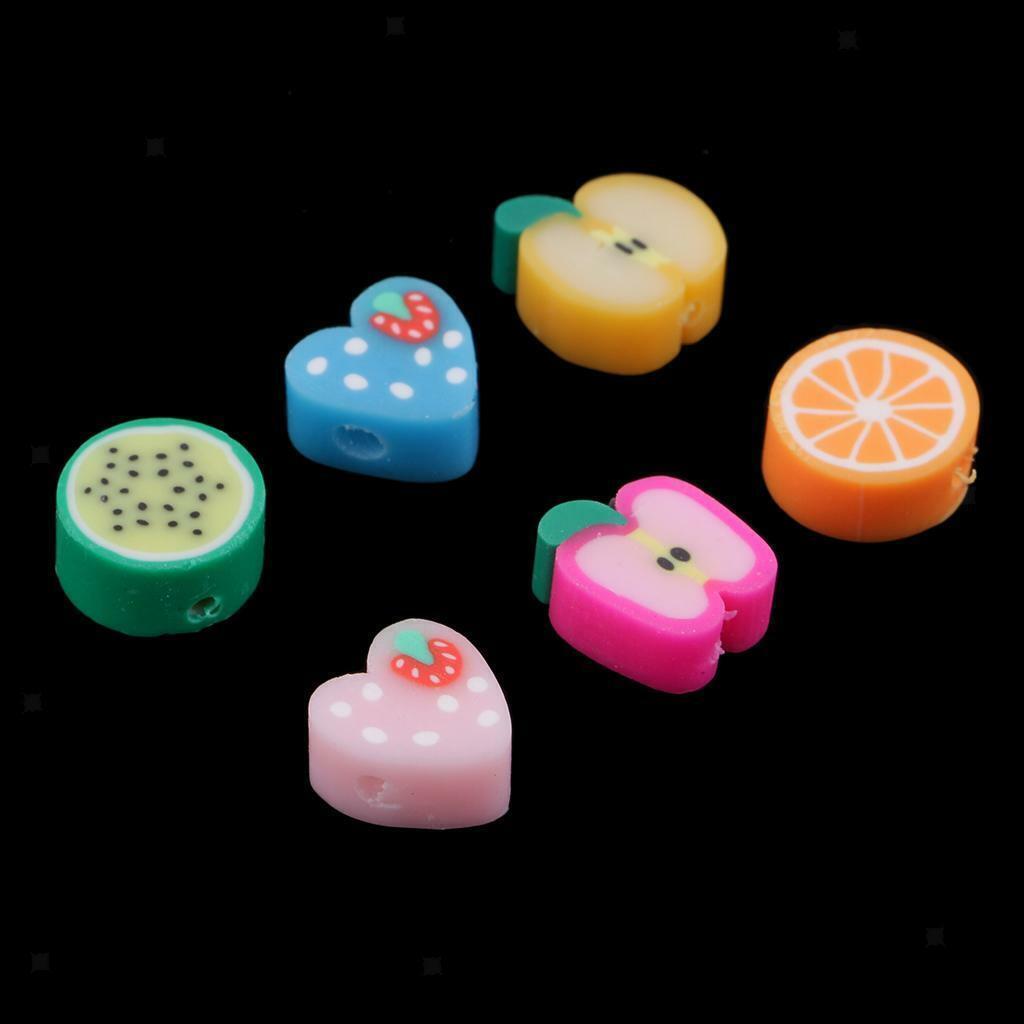 100 *   Mixed   Handmade   Polymer   Clay   Fruits   Flat   Spacer   Bead