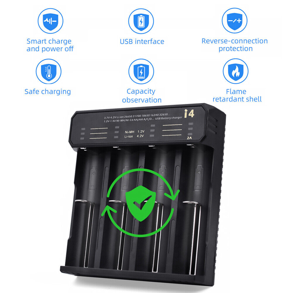 Essager 4 Slot Rechargeable Battery Charger for 18650 Lithium Ni-MH (i4)