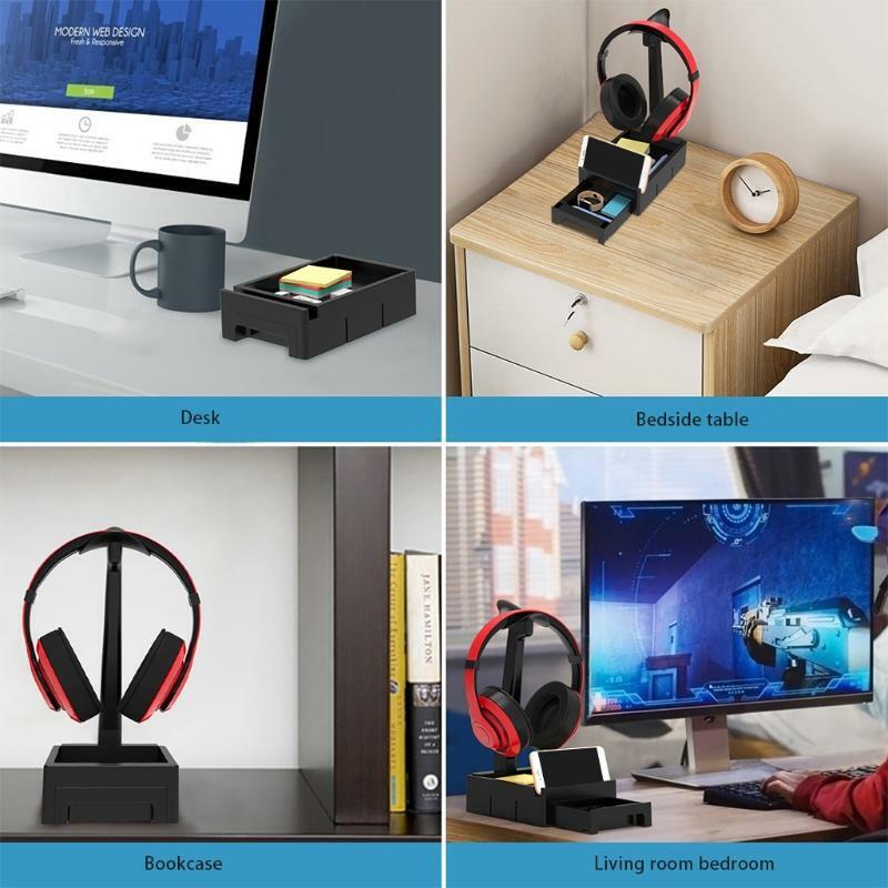 Headset Stand Holder Solid Base Supporting Bars Anti-Scratch Hanger with Drawer
