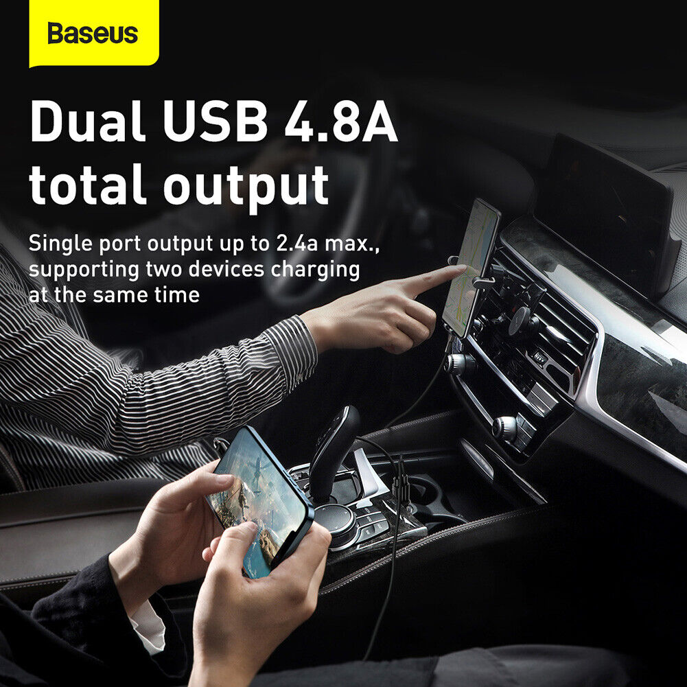 Baseus Grain Pro Car Charger 4.8A Dual USB Charger Charging Adapter (Black)