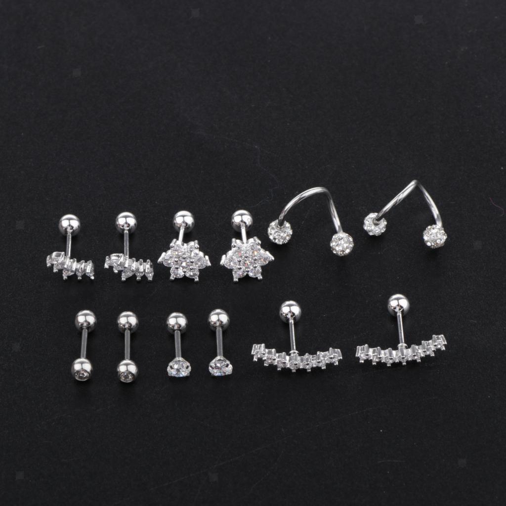 6 Pairs Ball  Earrings Zirconia Flower Ear Studs Diamond Ball