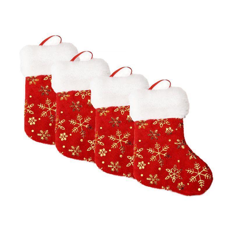 12pcs 7inch Christmas Stockings Candy Gift Bag Snowflake Socks Hanging Xmas Tree