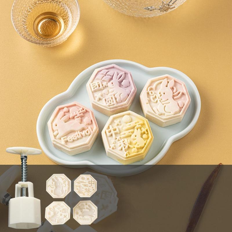 Octagonal Side Rabbit Shape Pattern Mung Bean Cake Mooncake Hand-pressing Moulds
