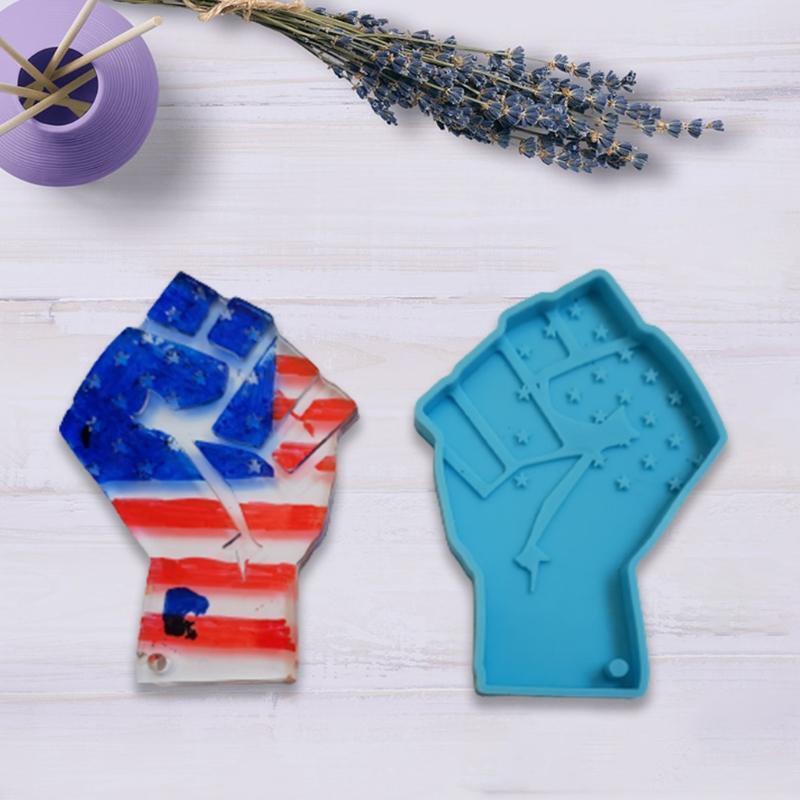 Blue American Flag Fist Keychain Silicone Mold for Valentine Love Gift Craft