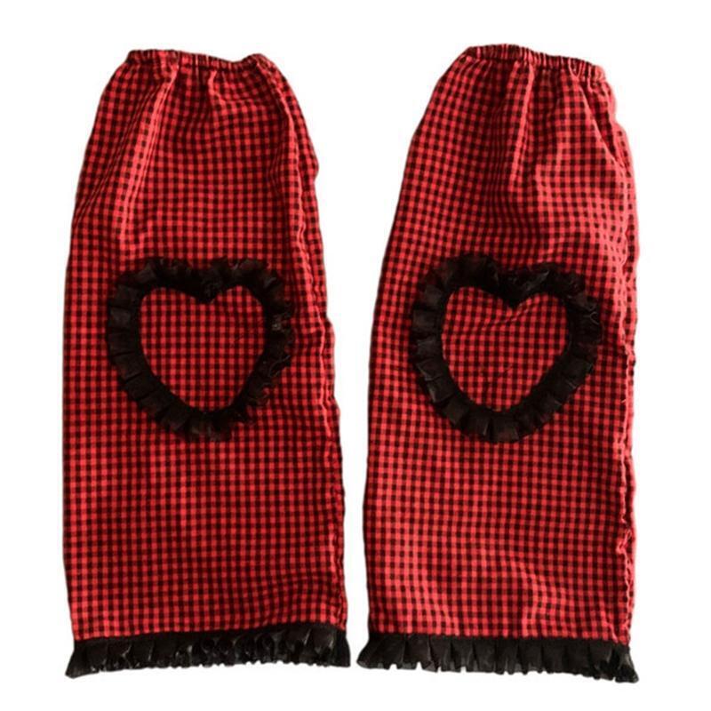 Women Goth Punk Plaid Leg Warmers with Belt Ruffle Lace Heart Foot Cover Socks