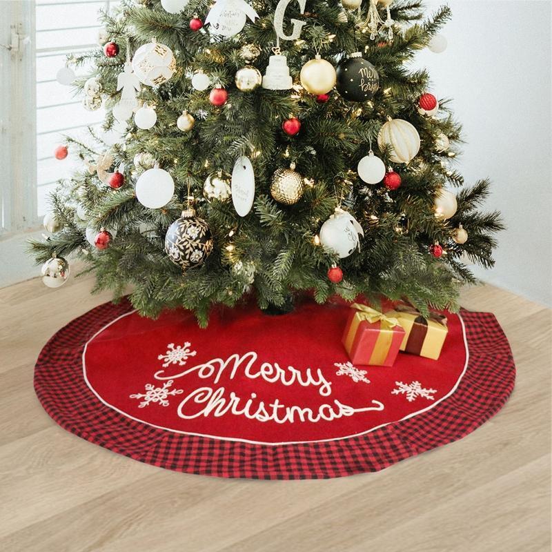 Christmas Tree Skirt with Snowflake, Double Sided Xmas Tree Skirt Xmas Decors