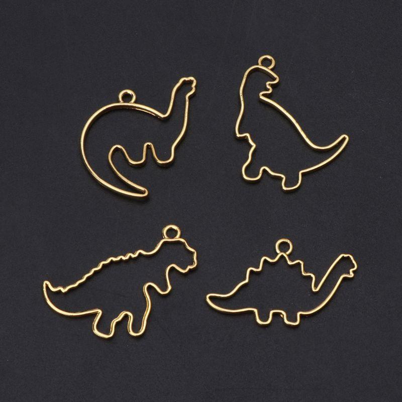 4x Handmade Cartoon Dinosaur Metal Frame Blank Open Bezel Setting for DIY Crafts