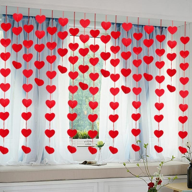 Red Heart Garland Non Woven Pendant Hanging Ornament Hang Curtain