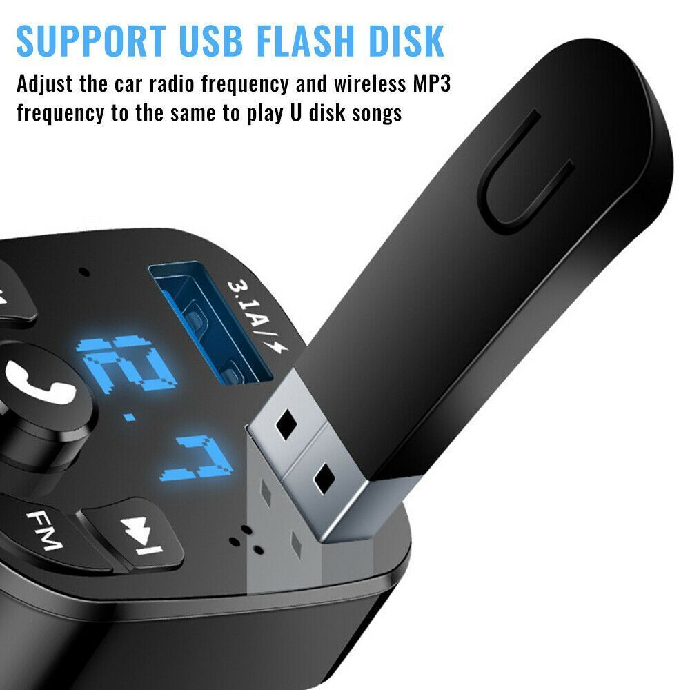 MP3 Player Car FM Transmitter Fast Charger Dual USB Ports Bluetooth Adapter