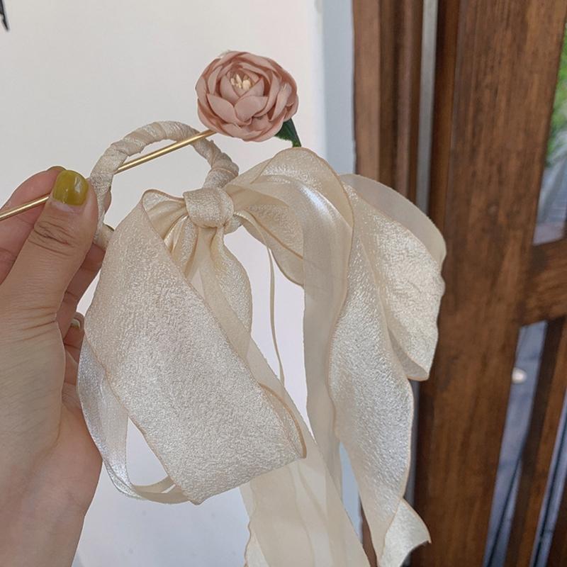 Versatile Metal Hair Stick Flower Shape Ribbon Headdress Fashion Elegant Hairpin