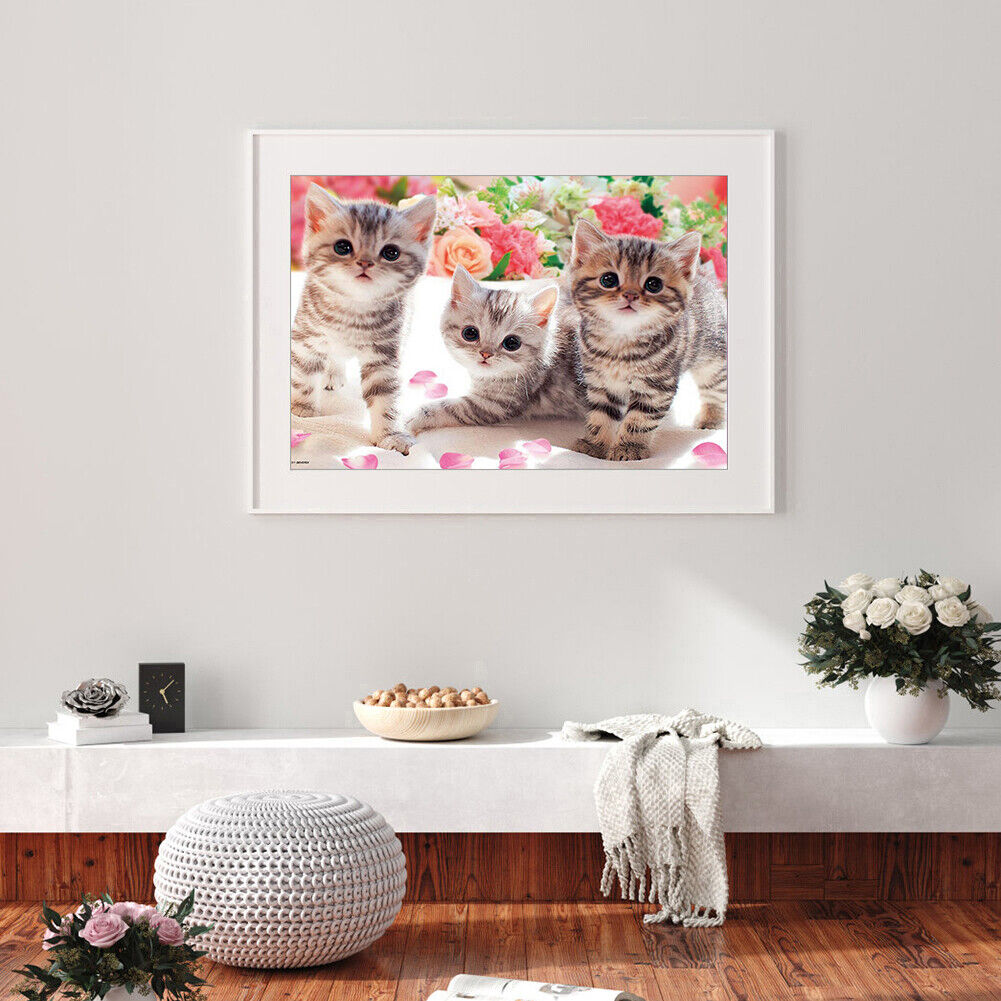 5D DIY Diamond Painting Full Drill Three Kittens Embroidery Animal Mosaic
