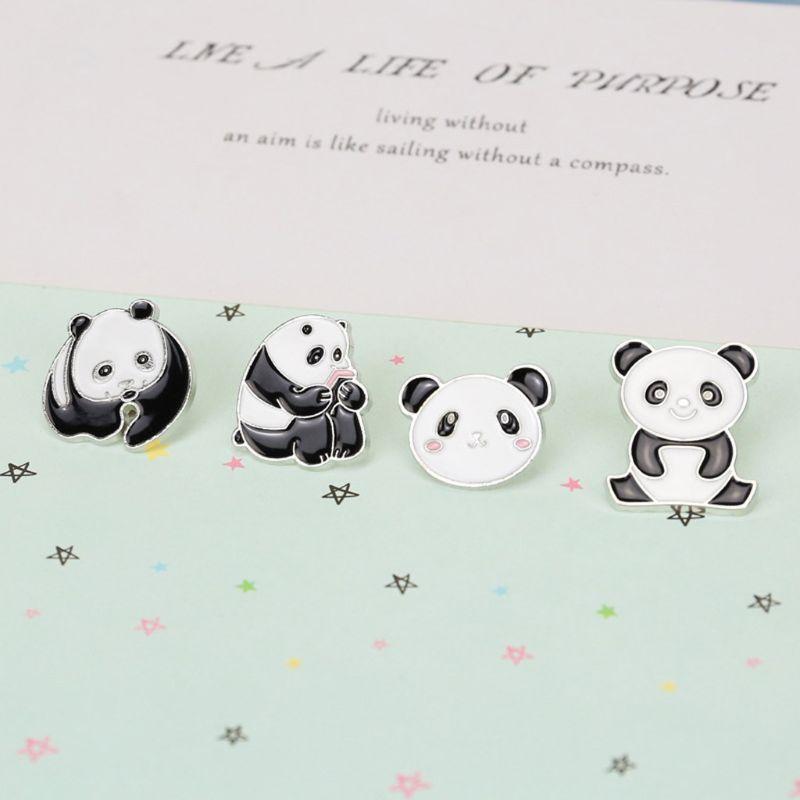 4Pcs Cute Panda Bear Enamel Lapel Pin Animal Pride Brooch Fashion Jewelry