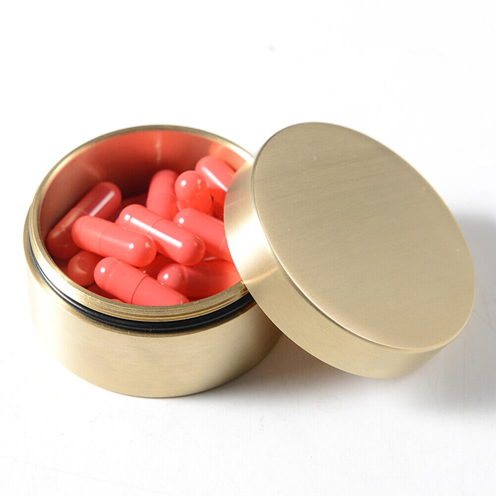 Brass Seal Cabin Medicine Drug Metal Jewelry Storage Cases Pill Holder (M)