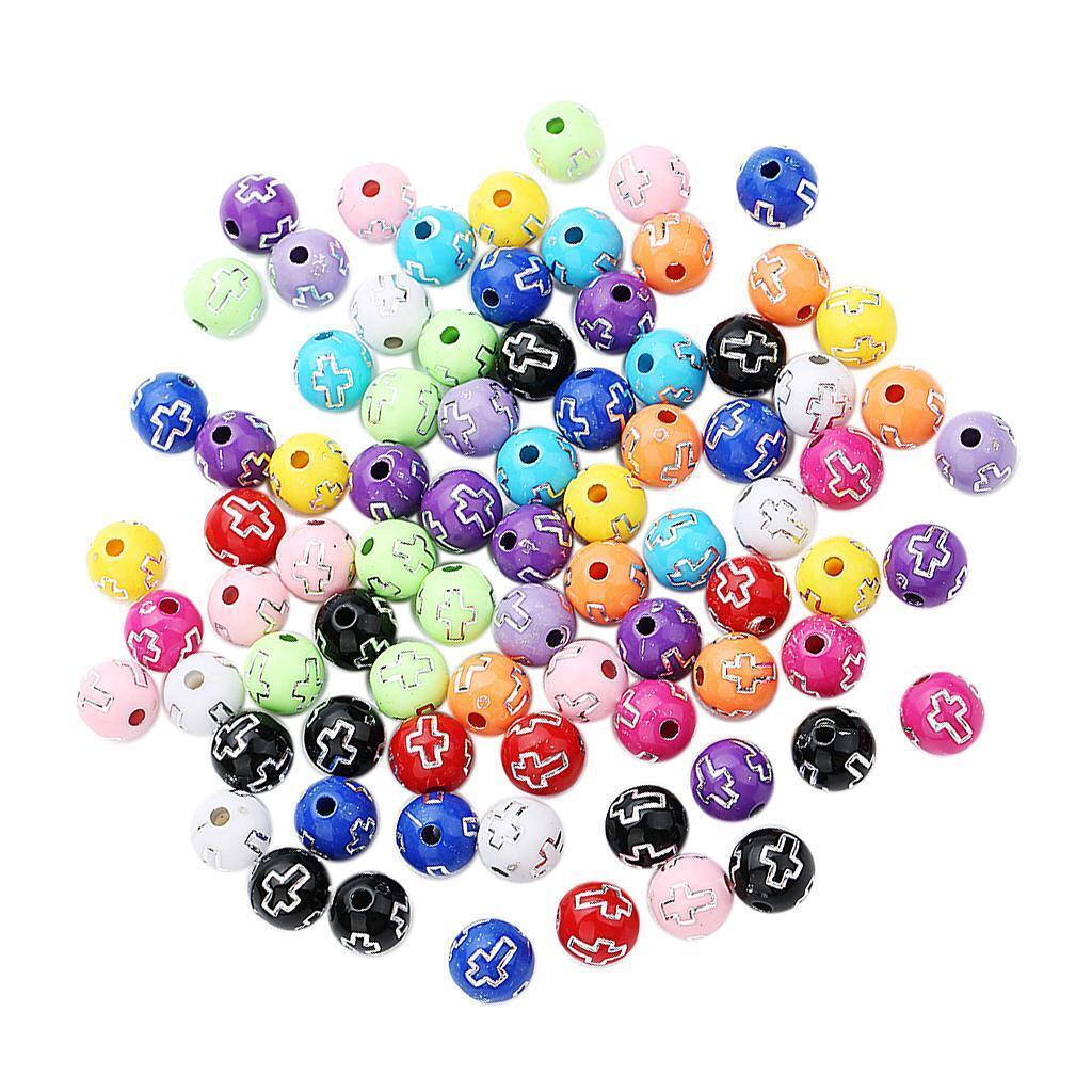 100 Pcs 8 mm Cross Pattern Acrylic Round Beads Loose Spacer Bead DIY Craft