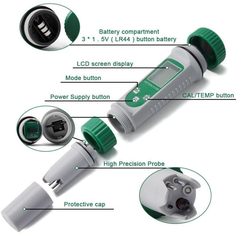 6 in 1 Water Quality Monitor PH/EC/TDS/SALT/S.G/Temperature Meter for Household