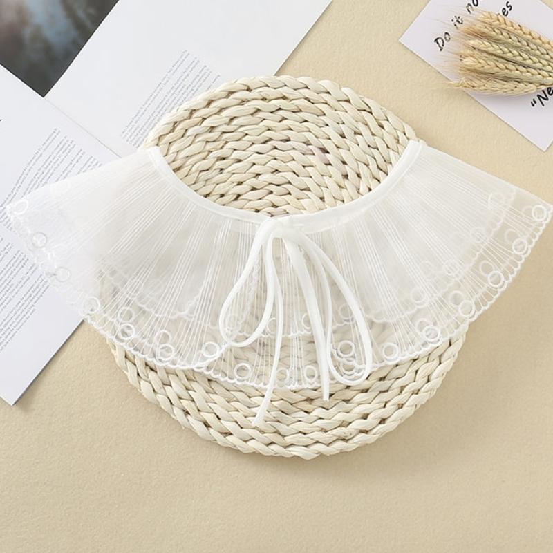 Women Double Layer Organza Faux Collar Shawl Lace-Up Sunscreen Necklace Poncho